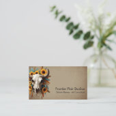 Boho Chic Waterverf Zonnebloem Veer Koe Schedel Visitekaartje (Staand voorkant)