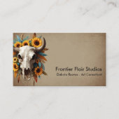 Boho Chic Waterverf Zonnebloem Veer Koe Schedel Visitekaartje (Voorkant)