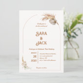 Boho Chic Wedding Invitation Pampas Grass Kaart (Staand voorkant)