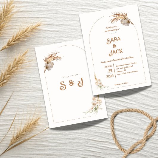 Boho Chic Wedding Invitation Pampas Grass Kaart