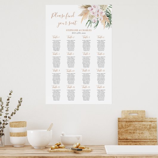Boho chic Wedding Seating Chart Poster (Keuken)