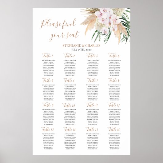 Boho chic Wedding Seating Chart Poster (Voorkant)