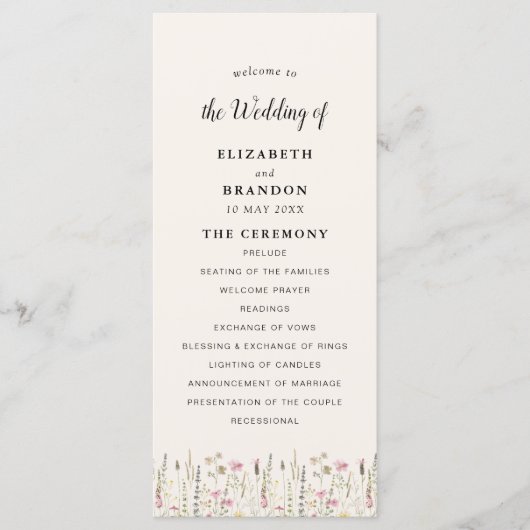 Boho Chic Wedding with Beige Flowers Programmakaart (Voorkant)