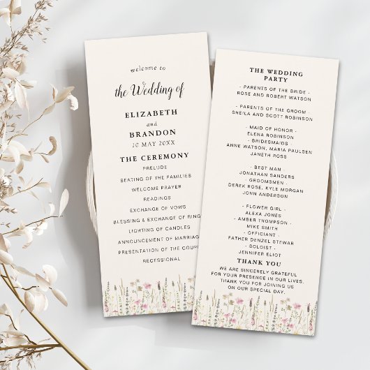 Boho Chic Wedding with Beige Flowers Programmakaart