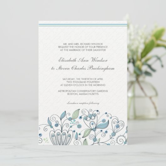 BOHO Chic Whimsical Garden Wedding Blue Kaart (Staand voorkant)
