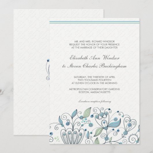 BOHO Chic Whimsical Garden Wedding Blue Kaart (Voorkant / Achterkant)