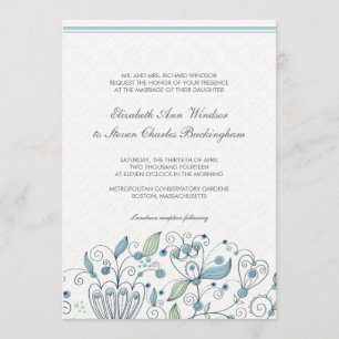 BOHO Chic Whimsical Garden Wedding Blue Kaart