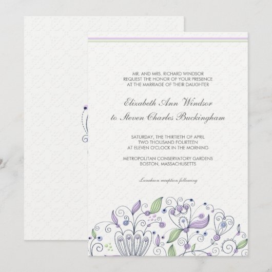 BOHO Chic Whimsical Garden Wedding Paars Kaart (Voorkant / Achterkant)