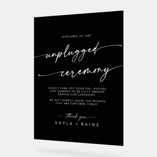 Boho Chic White Black Wedding Unplugged Ceremony Acryl Bord (Hoek)