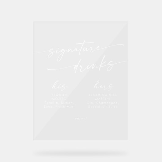 Boho Chic White Clear Wedding Signature Drinken Acryl Bord (Voorkant)