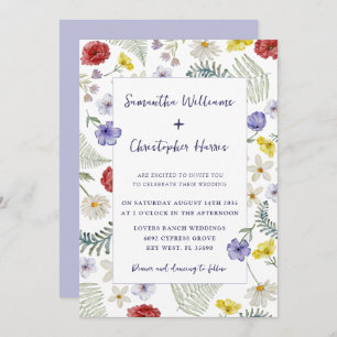 Boho Chic Wild Flower Waterverf Wedding Kaart