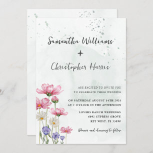 Boho Chic Wild Flower Waterverf Wedding Kaart