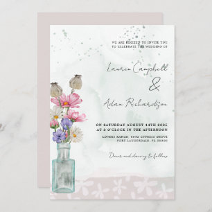 Boho Chic Wild Flower Waterverf Wedding Kaart