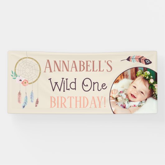 Boho Chic Wild ONE Girly Birthday Party Spandoek (Horizontaal)
