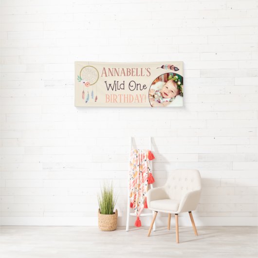 Boho Chic Wild ONE Meisjes Verjaardagsfeestje Spandoek (Insitu)