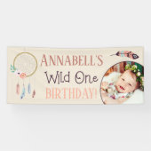 Boho Chic Wild ONE Meisjes Verjaardagsfeestje Spandoek (Horizontaal)