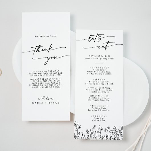 Boho Chic Wilde Bloem Bedankt en Trouwen Menu