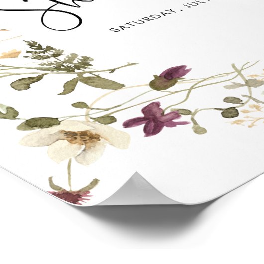 Boho Chic Wilde Bloem Bruidsbruiloft Welkom  Poster (Hoek)