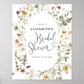 Boho Chic Wilde Bloem Bruiloftsborrel Welkom  Poster (Voorkant)