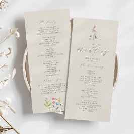 Boho Chic Wilde Bloem Huwelijksprogramma Programmakaart
