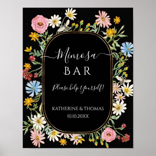 Boho Chic Wilde Bloem Krans Mimosa Bar Bericht Poster (Voorkant)