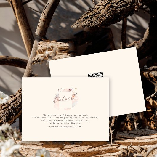 Boho Chic Wilde Bloem Minimalistische QR-code Huwe Informatiekaartje