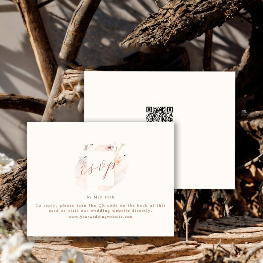 Boho Chic Wilde Bloem QR Code Trouwkaart RSVP Kaartje