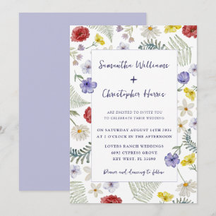 Boho Chic Wilde Bloem Watercolor Bruiloft Kaart