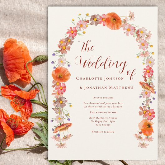 Boho Chic Wilde Bloemen Herfst Bruiloft Kaart