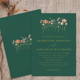 Boho Chic Wilde Bloemen Herfst Groen & Goud Trouwe Kaart