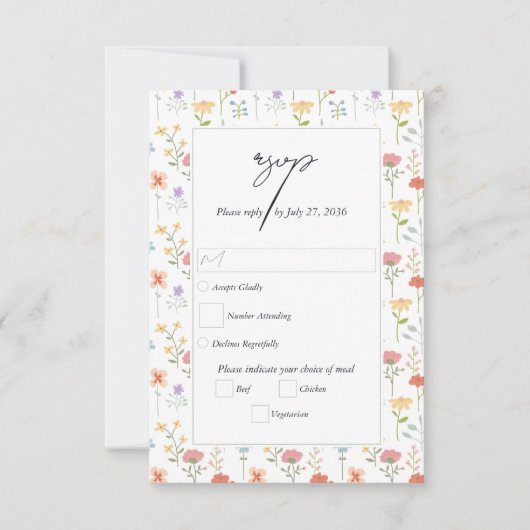 Boho Chic Wilde Bloemen Moderne Bloem Bruiloft RSVP Kaartje (Voorkant)