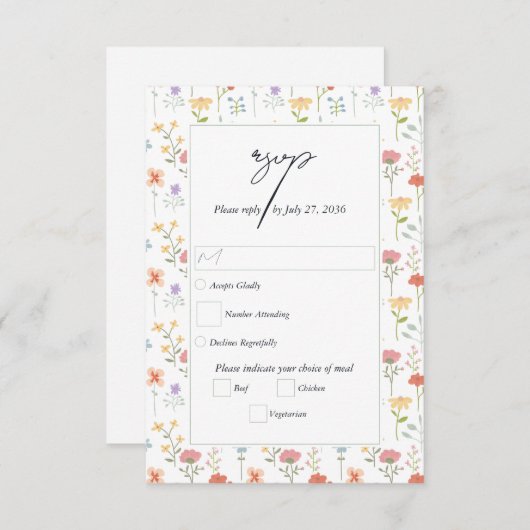 Boho Chic Wilde Bloemen Moderne Bloem Bruiloft RSVP Kaartje (Voorkant / Achterkant)