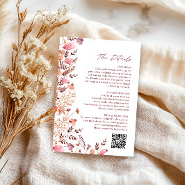 Boho Chic Wilde Bloemen QR Code Huwelijksdetails Informatiekaartje