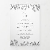 Boho Chic Wildebloem Monogram Huwelijk Drieluik Programma (Cover)