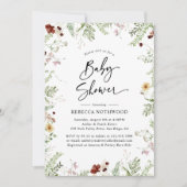 Boho Chic Wildflower Baby shower met groen Kaart (Voorkant)