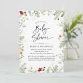 Boho Chic Wildflower Baby shower met groen Kaart (Staand voorkant)