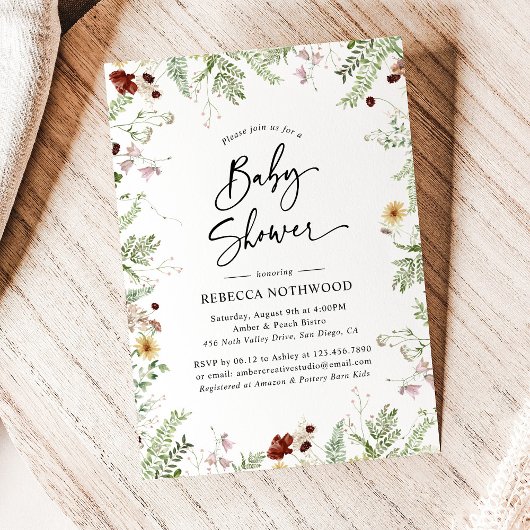 Boho Chic Wildflower Baby shower met groen Kaart