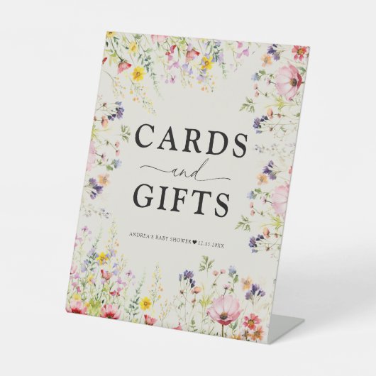 Boho Chic Wildflower Baby shower Teken Reclamebord Met Voetstuk (Voorkant)