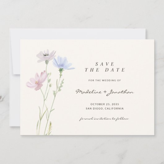 Boho Chic Wildflower Beige Wedding Save The Date (Voorkant)
