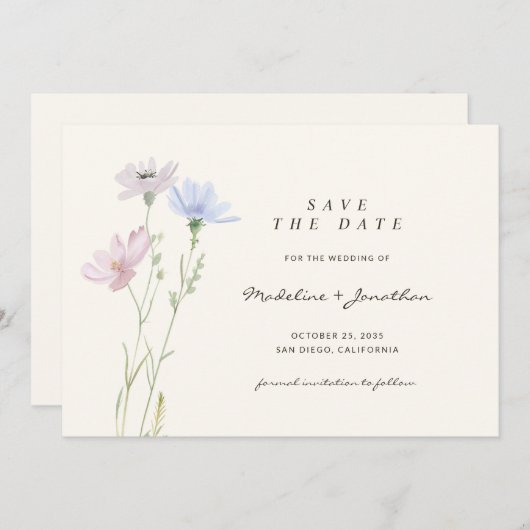 Boho Chic Wildflower Beige Wedding Save The Date (Voorkant / Achterkant)