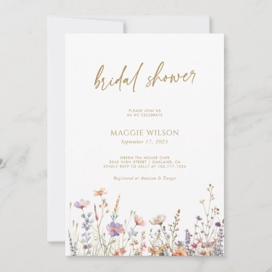 Boho Chic Wildflower Bridal Shower Invitation Kaart (Voorkant)