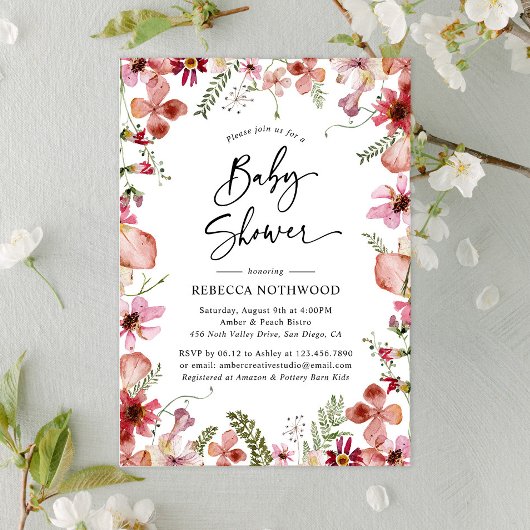 Boho Chic Wildflower Greenery Baby Shower Kaart
