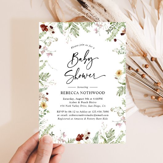 Boho Chic Wildflower Greenery Baby shower Kaart