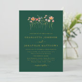 Boho Chic Wildflower Herfst Groen & Goud Huwelijk Kaart (Staand voorkant)