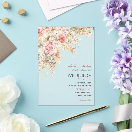 Boho Chic Wildflower Herfst Rustieke Bloemen Huwel Acryl Uitnodigingen (Insitu (Huwelijk))