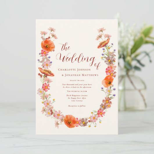 Boho Chic Wildflower herfstbruiloft Kaart (Staand voorkant)