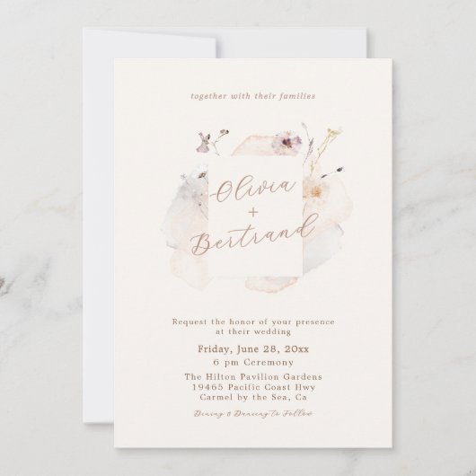 Boho Chic Wildflower Minimalist Garden Wedding Kaart (Voorkant)