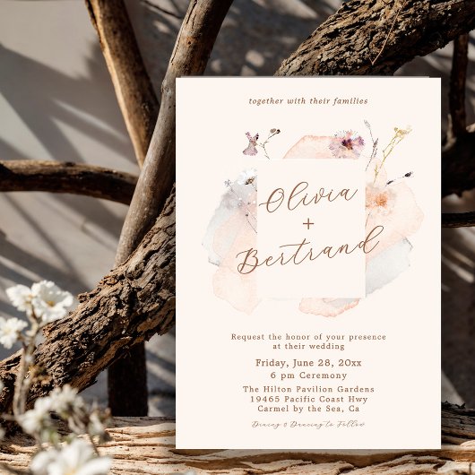 Boho Chic Wildflower Minimalist Garden Wedding Kaart