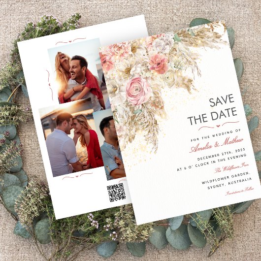 Boho Chic Wildflower Rustic Floral Bewaar de datum Kaart