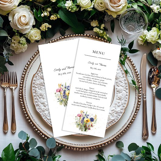 Boho Chic Wildflower Simple Wedding Menu